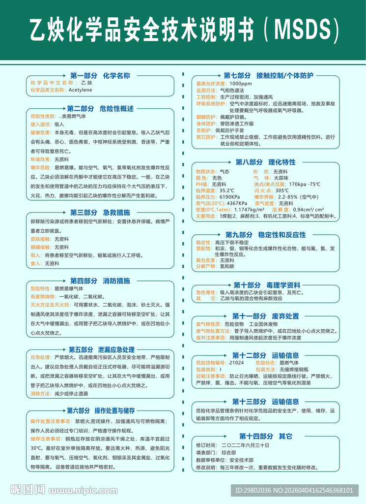 乙炔化学品安全技术说明书