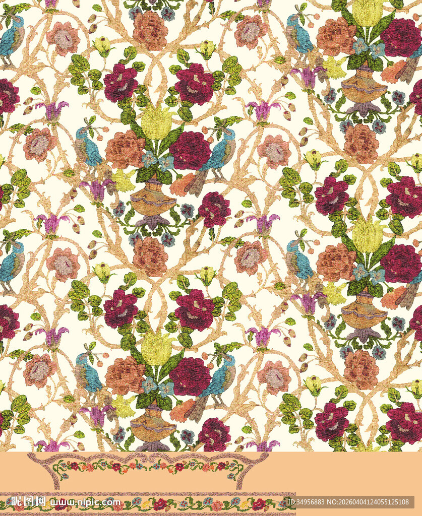 花卉鸟类图案精美布料