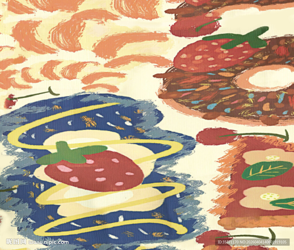 手绘多彩美食插画