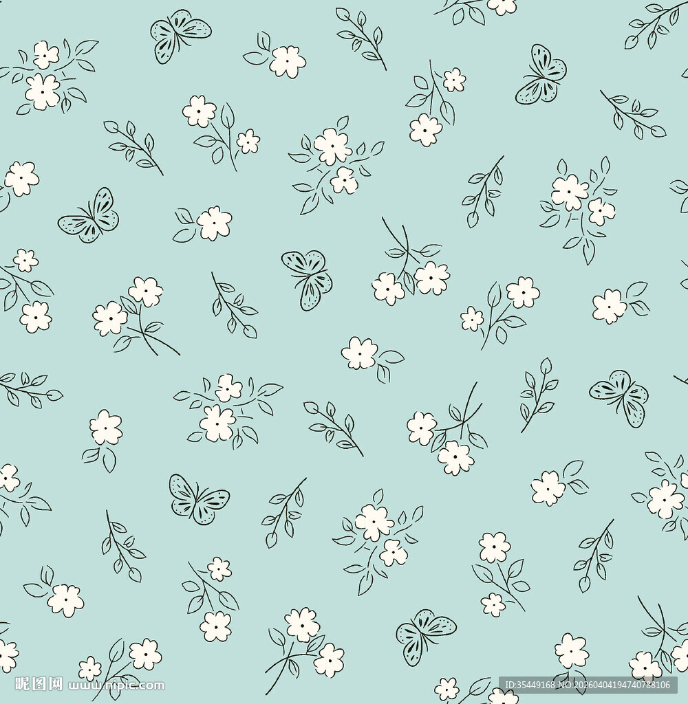 清新蓝底小花图案背景