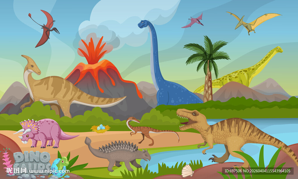 卡通火山侏罗纪恐龙世界儿童背景