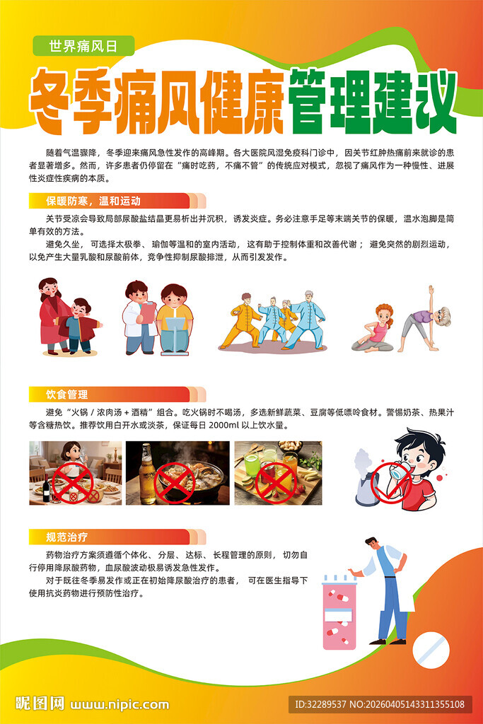 冬季痛风健康管理建议海报