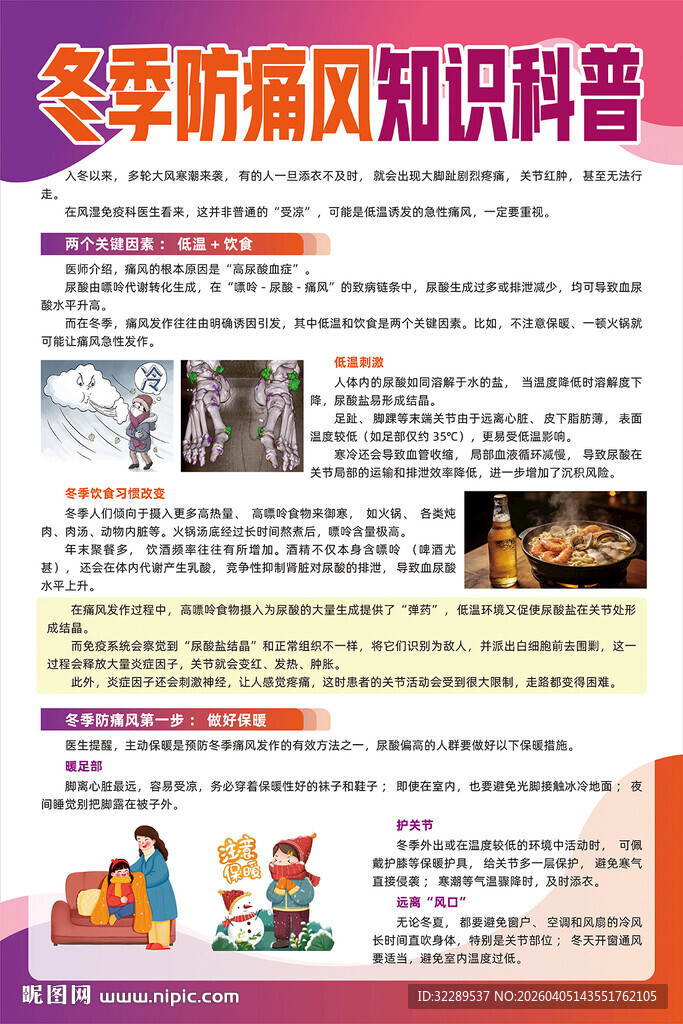冬季防痛风知识科普海报
