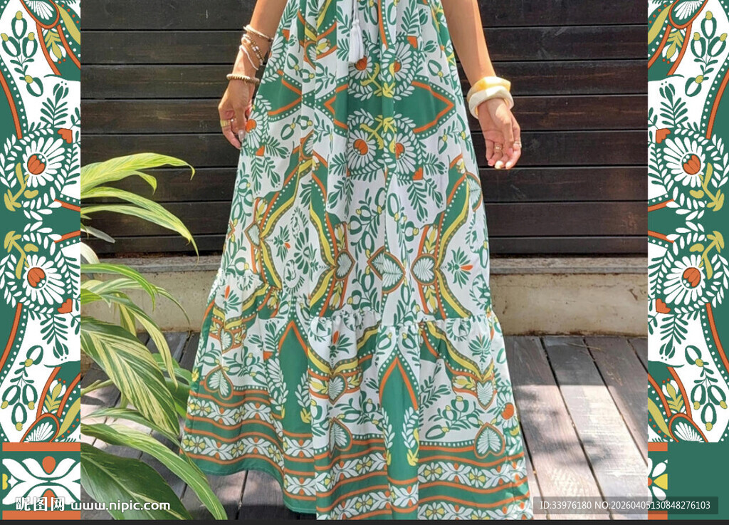 波西米亚风印花长裙展示