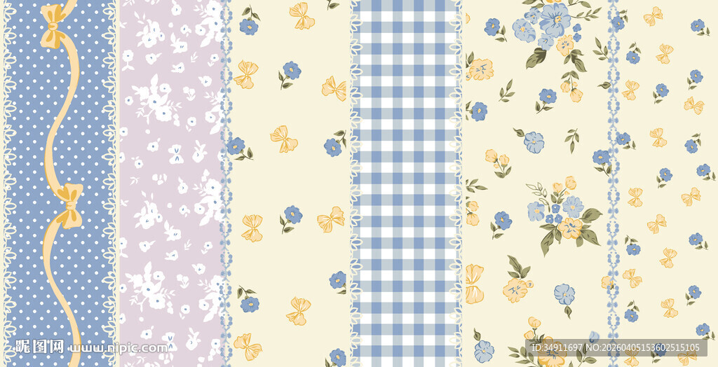 清新花卉格子图案布料