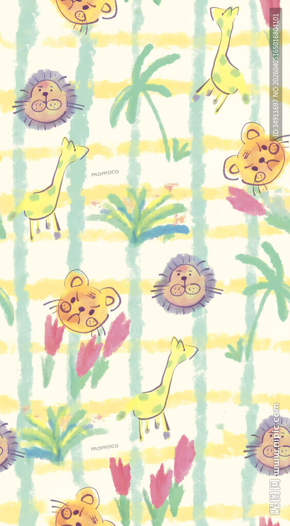 热带动物花草图案背景