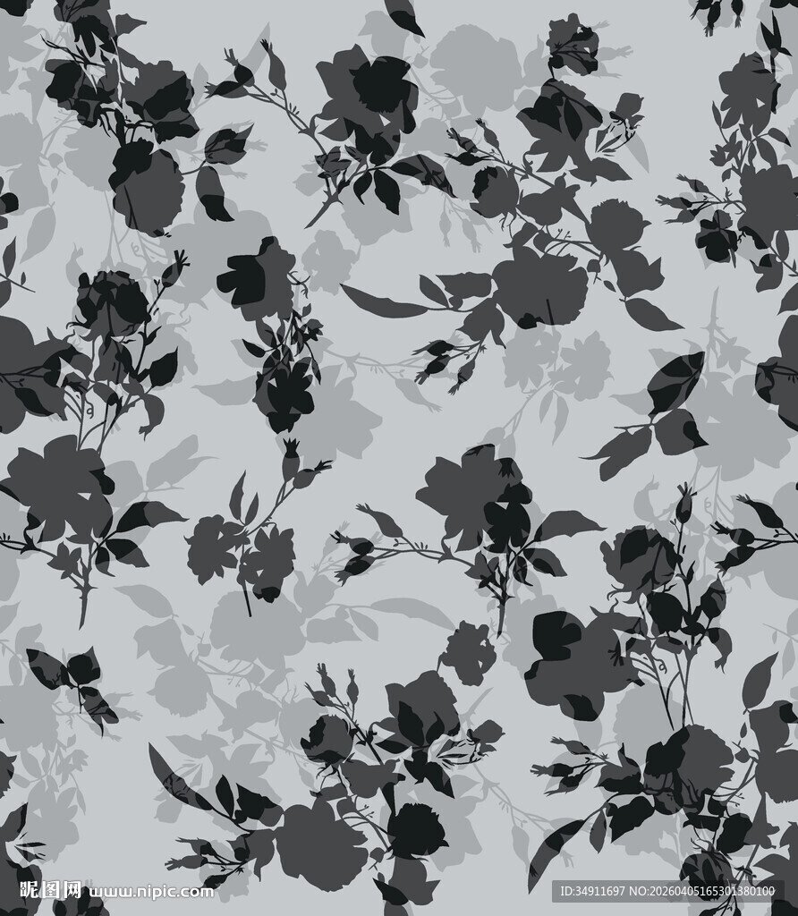 黑白花卉图案面料