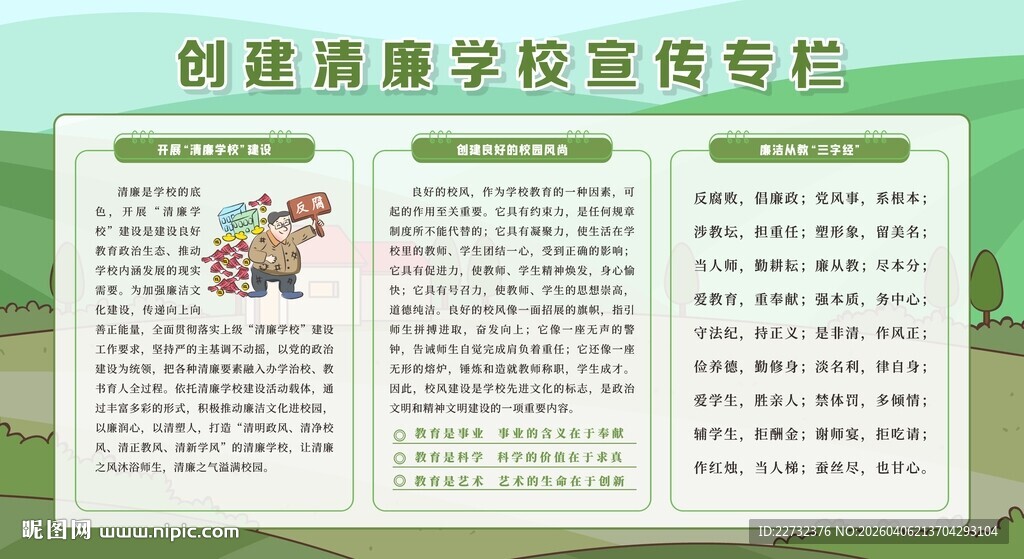 创建廉洁校园展板