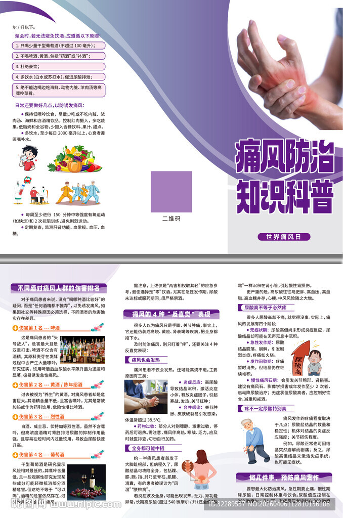 痛风防治知识科普三折页