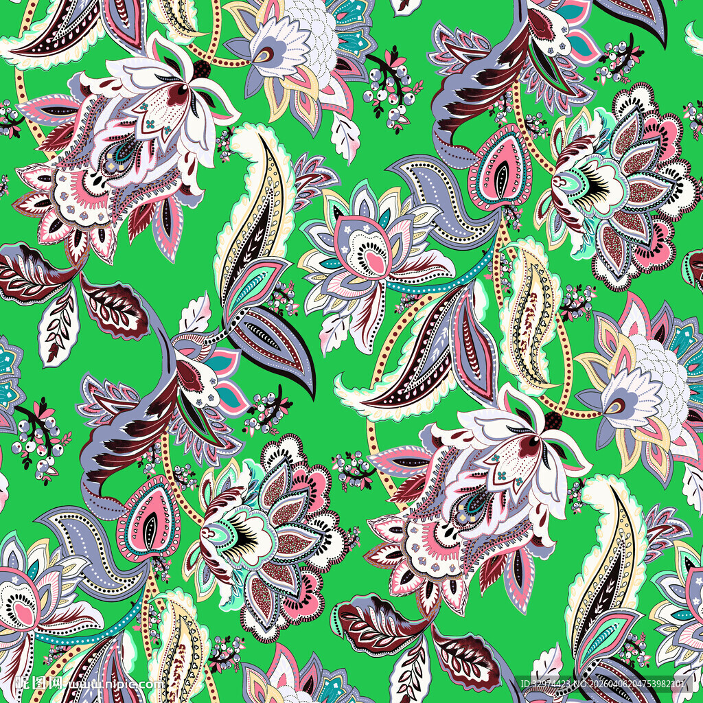 绿色花卉图案无缝背景