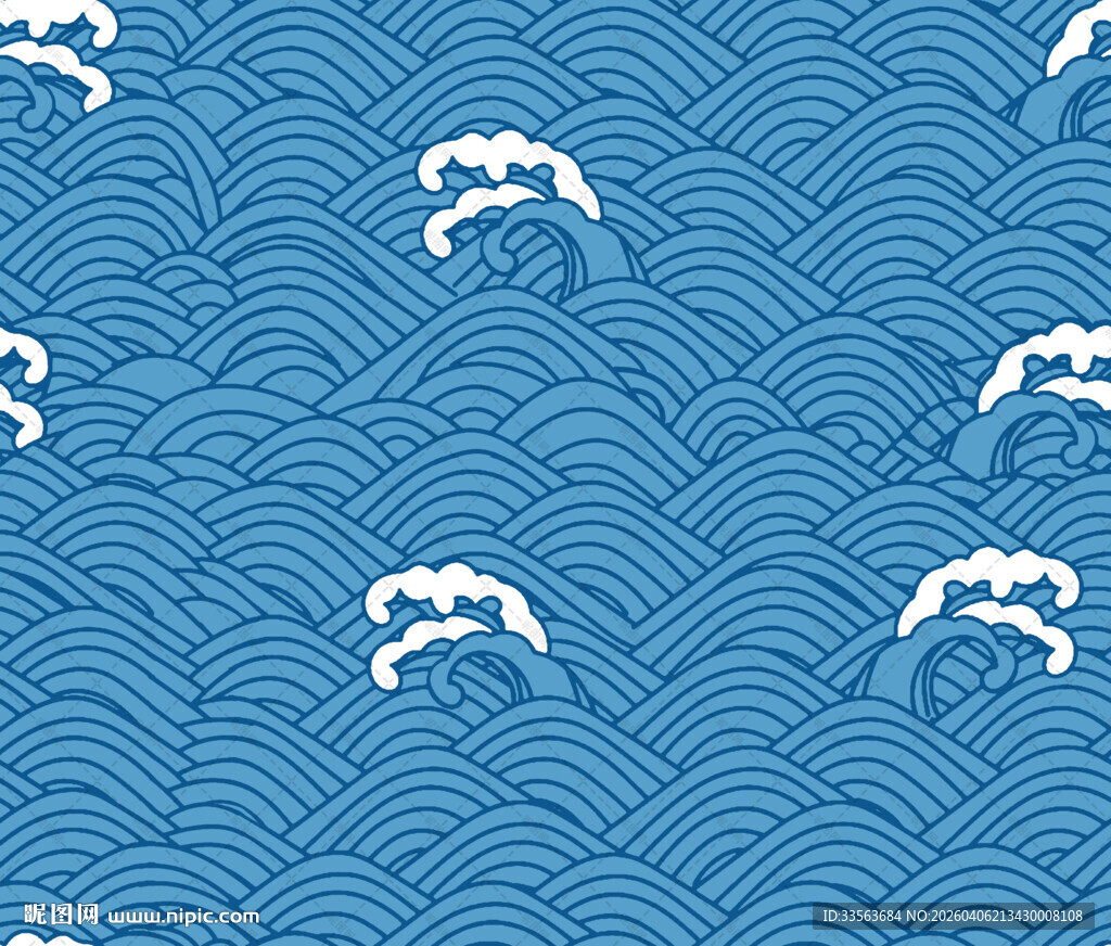蓝色海浪与白鹤图案设计