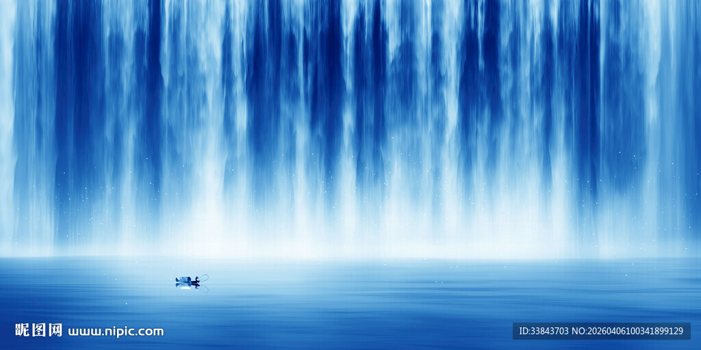 招财瀑布山水画背景图