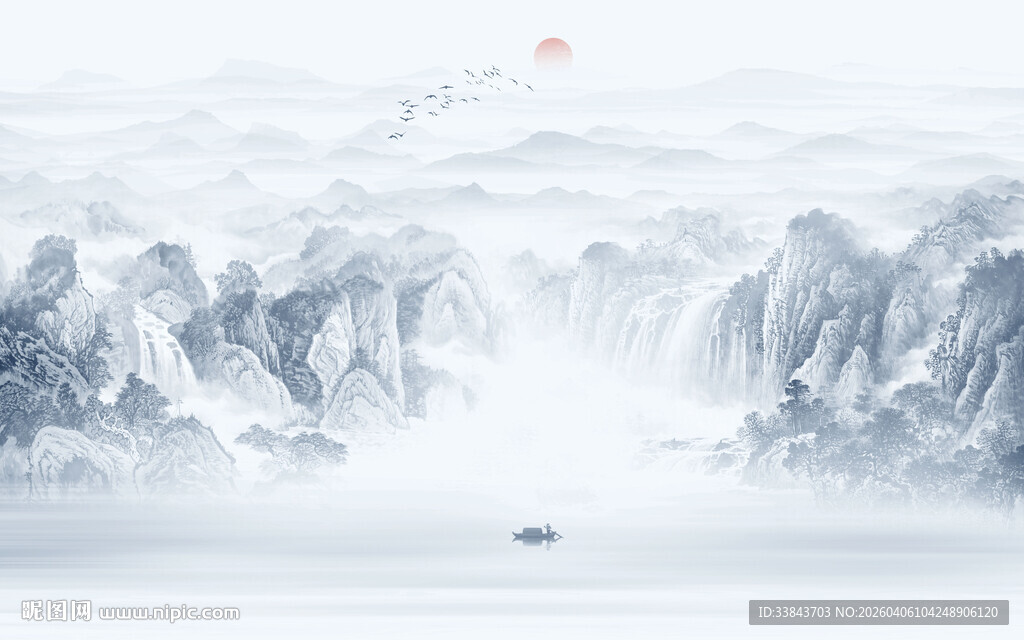 国画水墨山水画