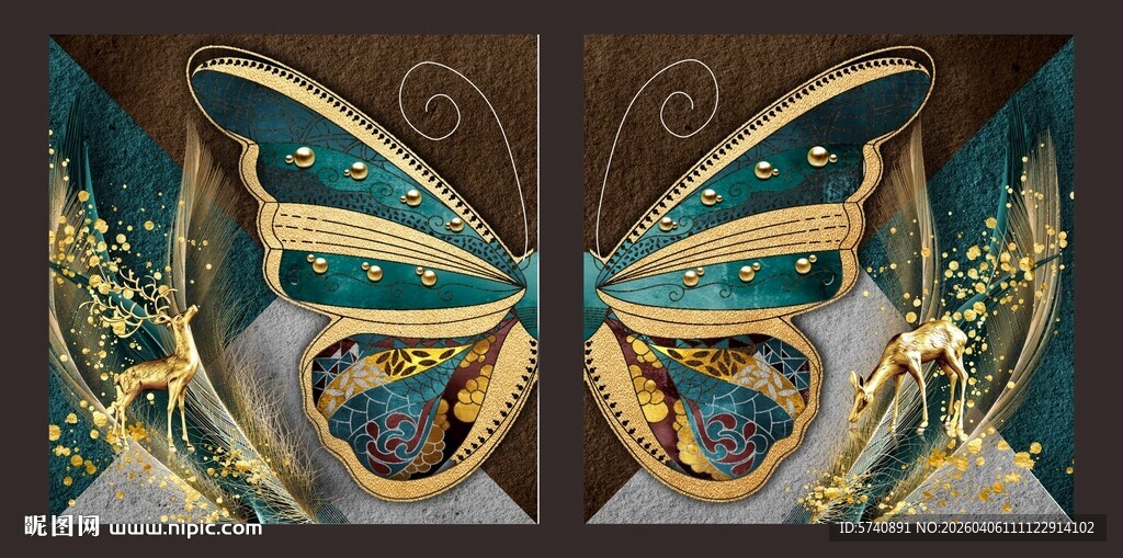 抽象艺术蝴蝶两联画