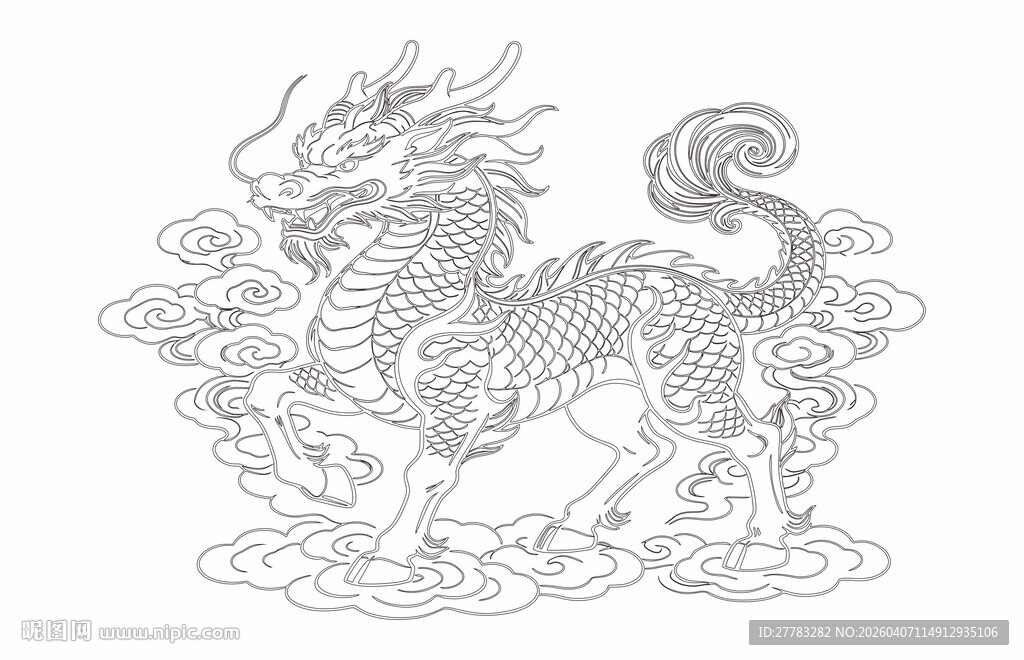 麒麟线稿图