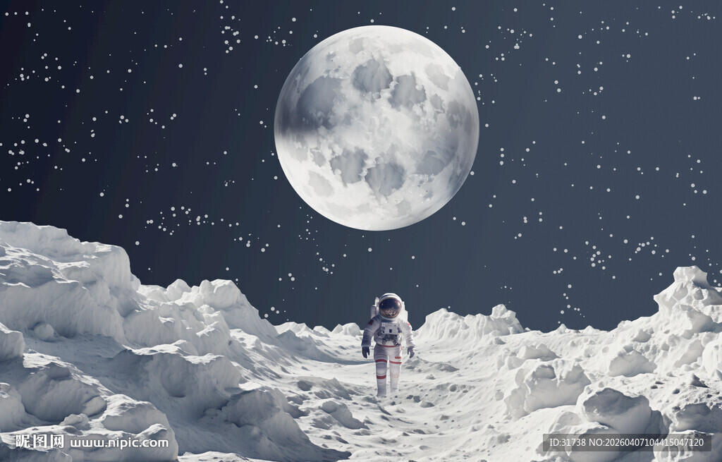 宇航员月球星空背景墙