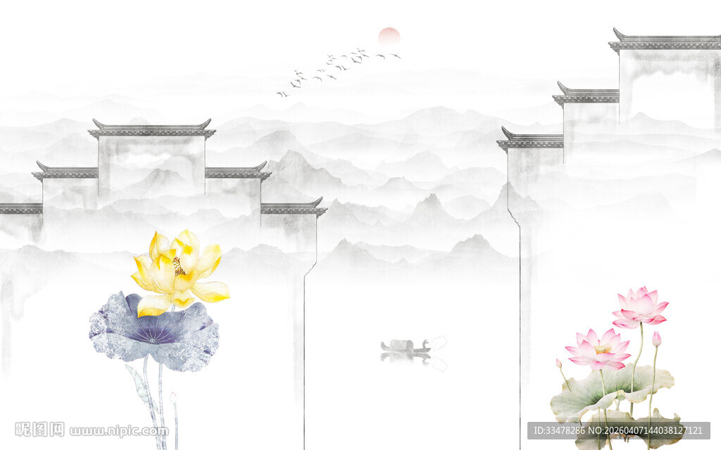 新中式水墨江南背景墙