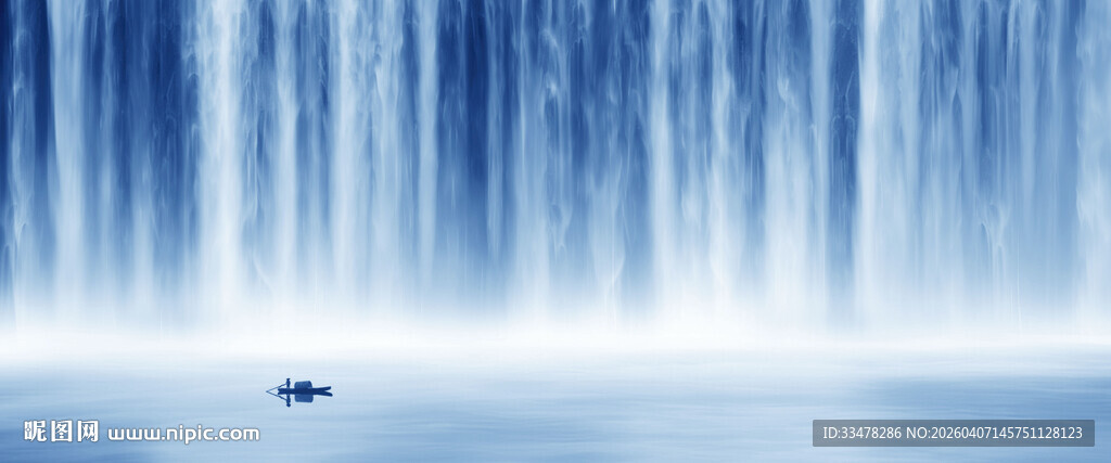 招财瀑布山水画