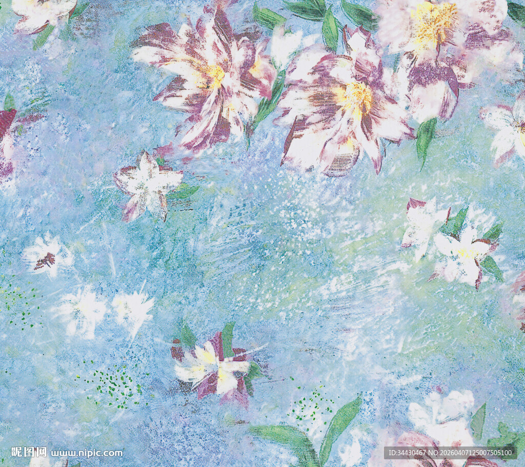 梦幻蓝底花卉图案