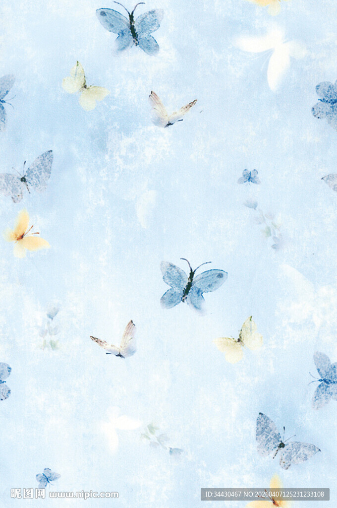 梦幻蓝底蝴蝶飞舞图案