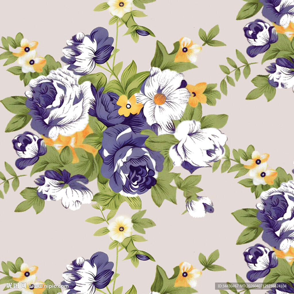 蓝白花卉图案设计