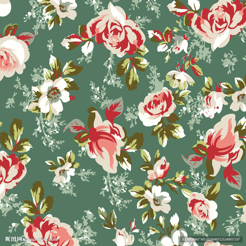 绿色花卉图案布料纹理