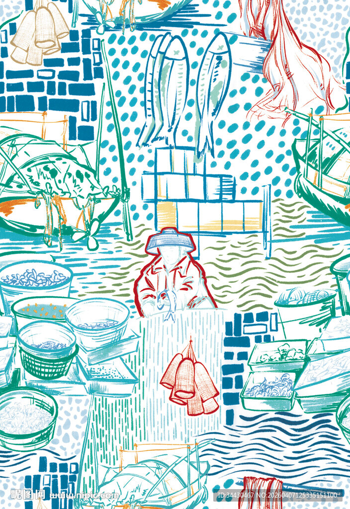 手绘风格的多彩海洋场景