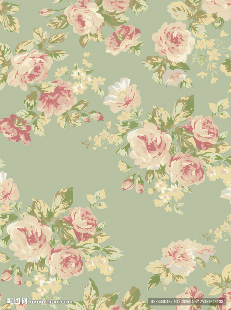 清新花卉绿色背景图案