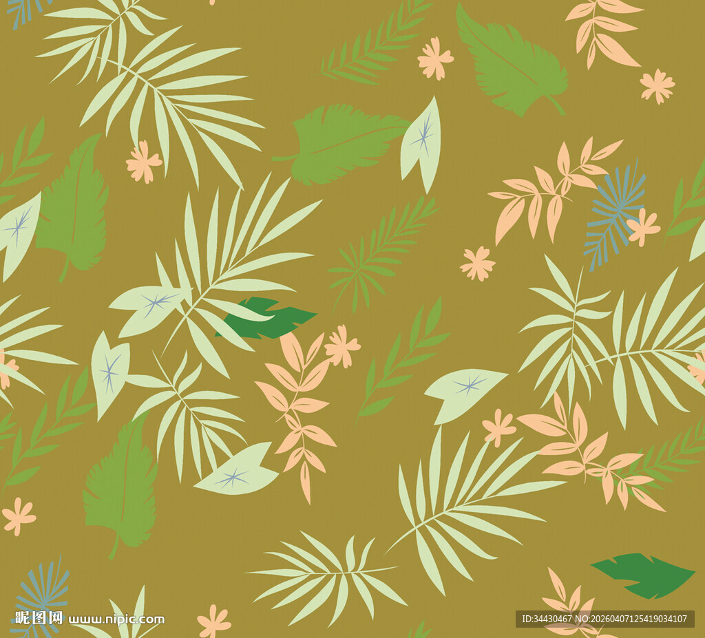 清新热带植物花纹图案