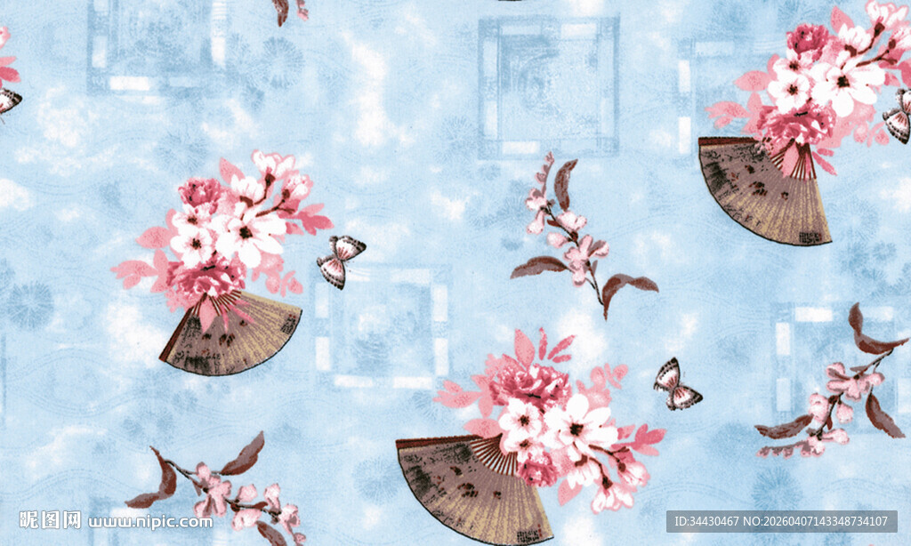 蓝底花卉图案背景素材