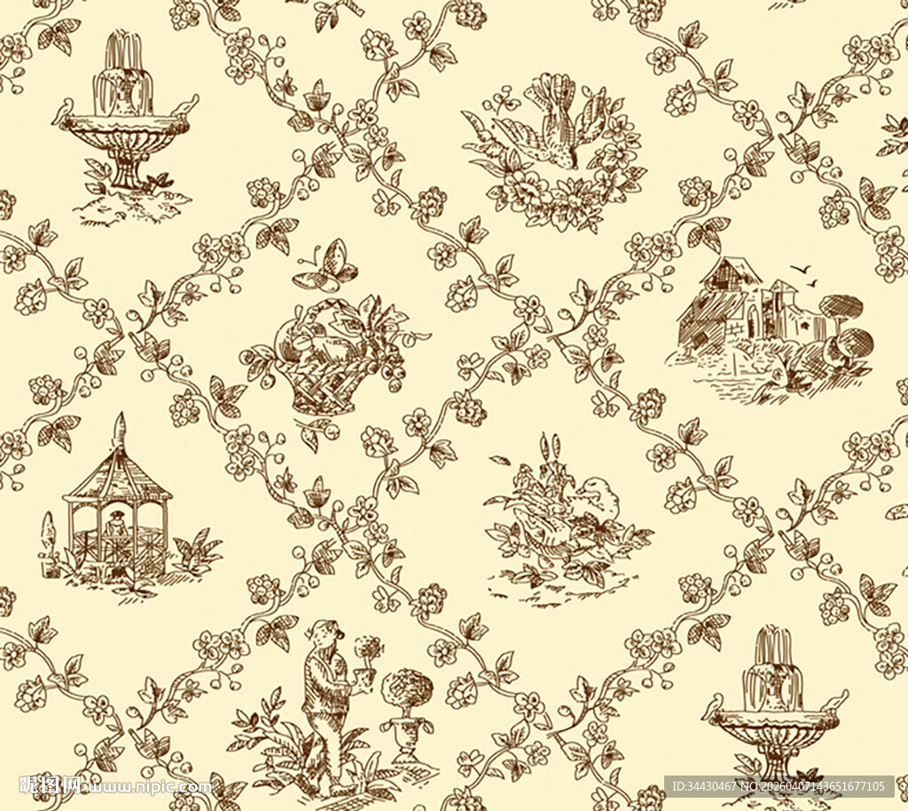 复古花卉藤蔓图案壁纸