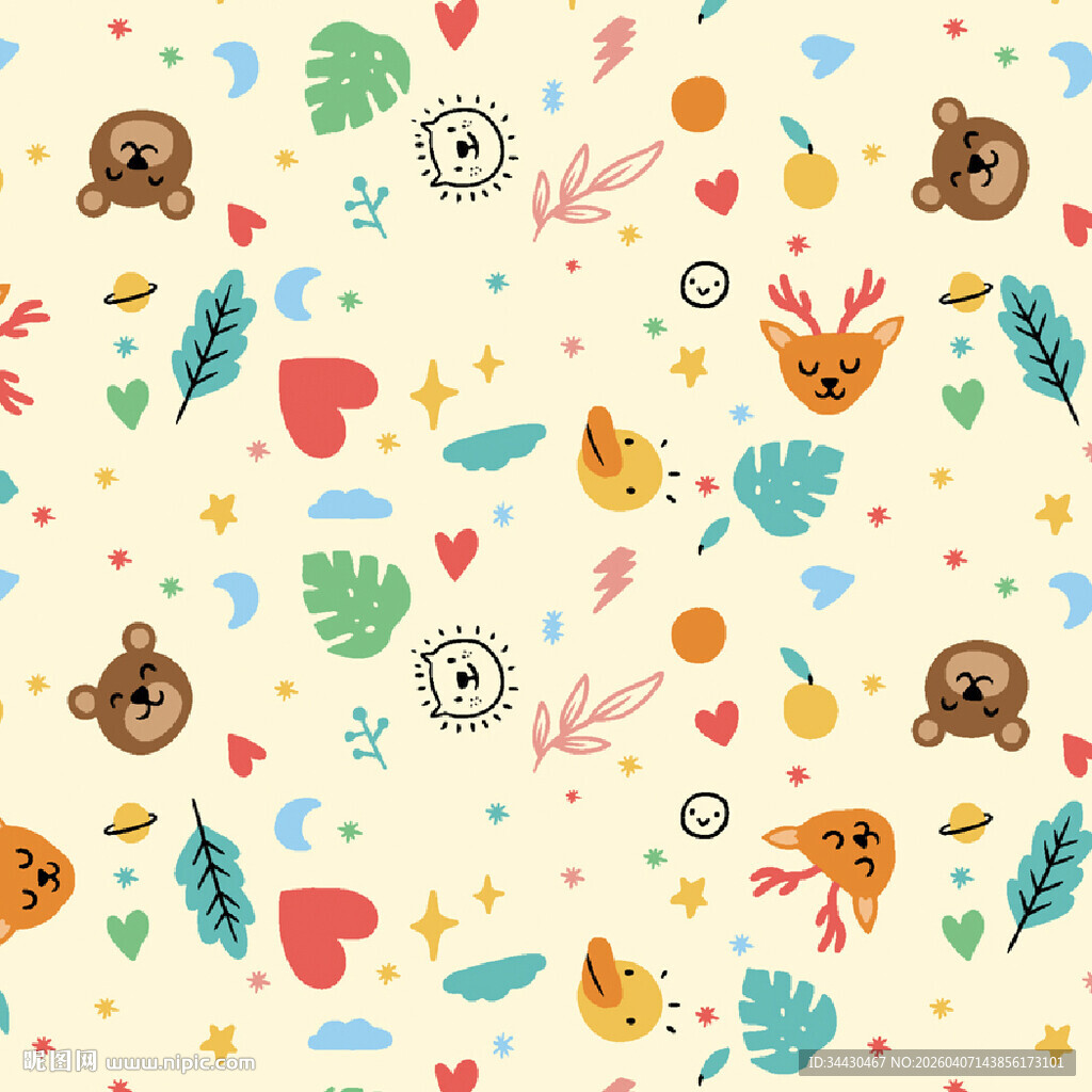 多彩卡通图案背景纹理