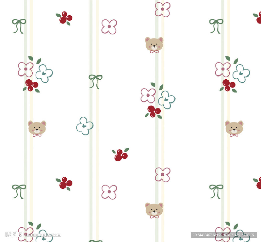 可爱猫咪花卉条纹壁纸