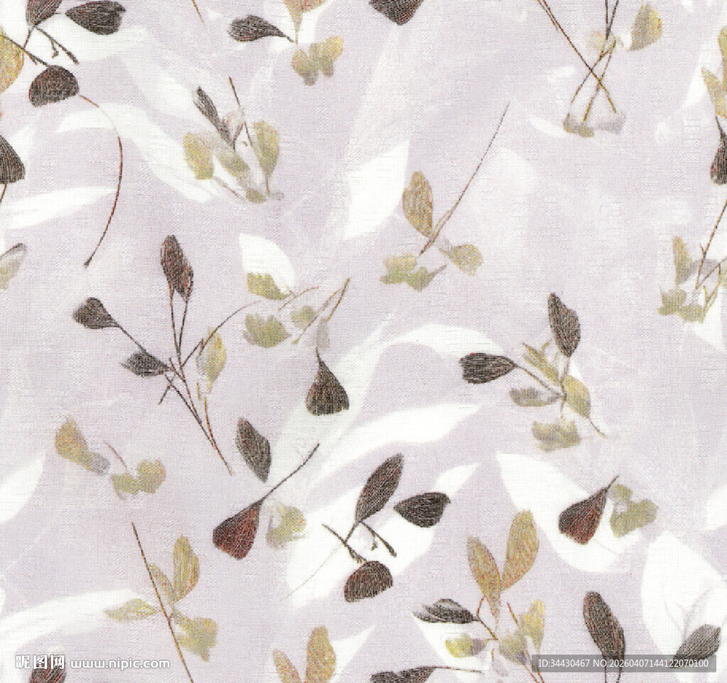 淡紫色植物枝叶印花图案