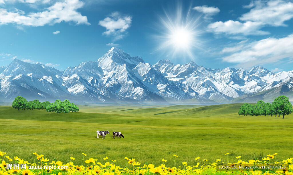 蓝天白云雪山大草原