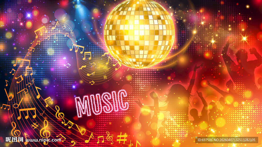 动感音符迪斯科派对音乐狂欢背景