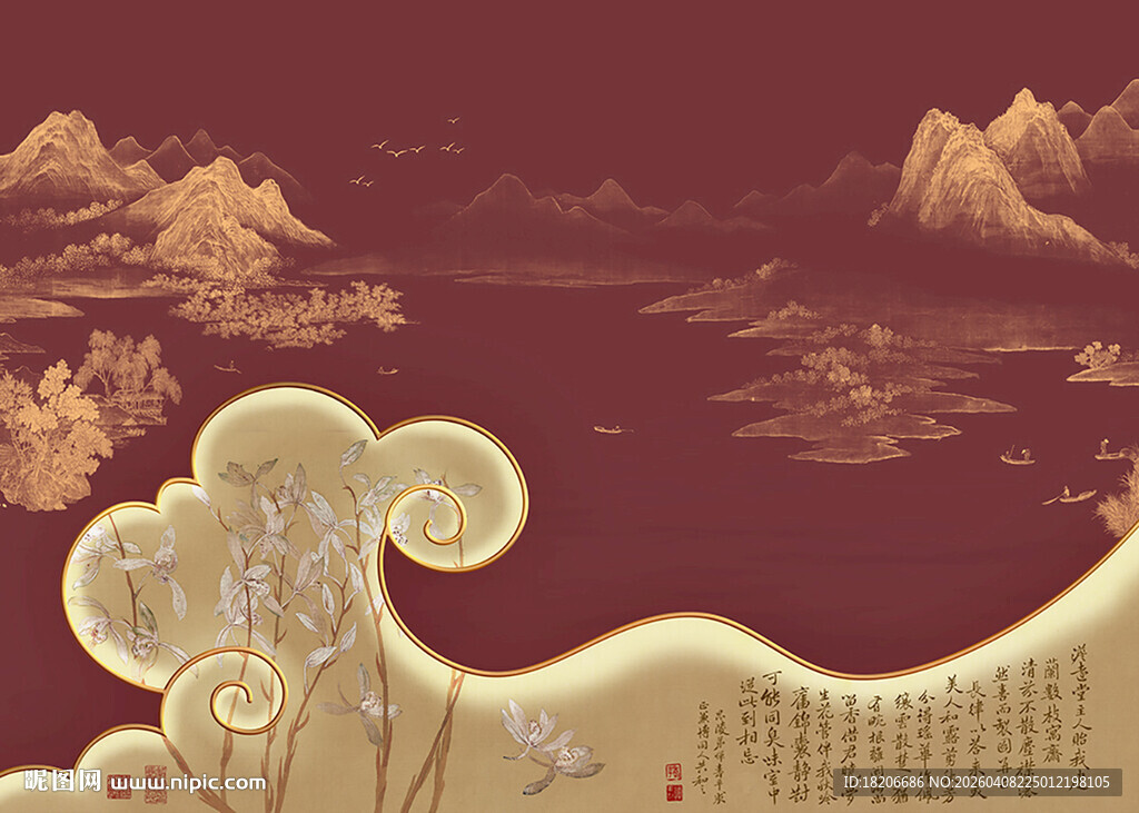 宋氏美学线描山水形象墙