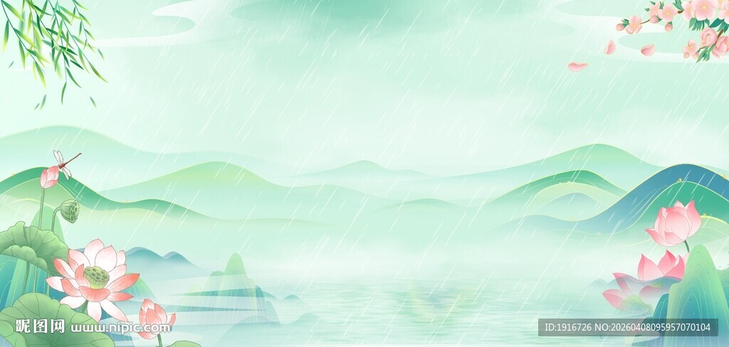 水墨山水间的烂漫花卉