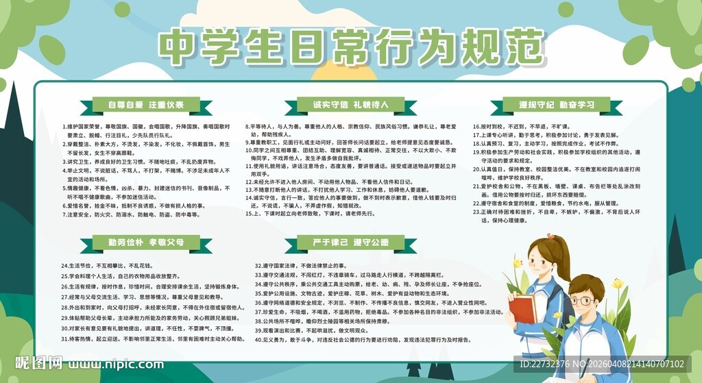 中学生日常行为规范展板