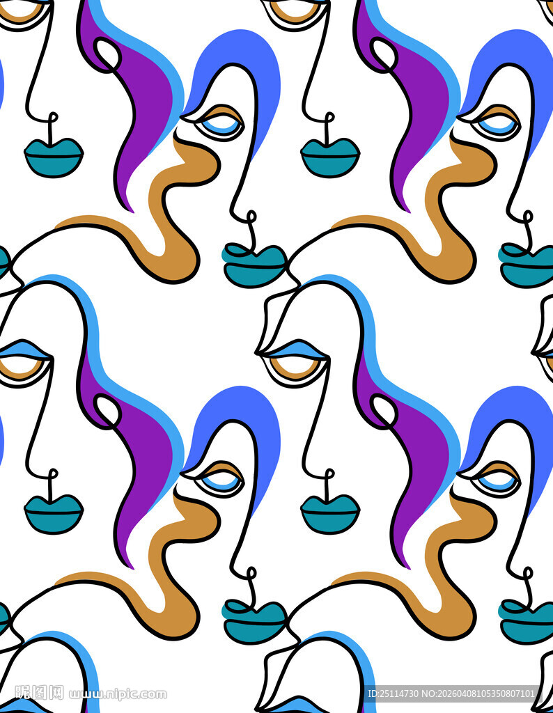 抽象人脸图案重复背景设计