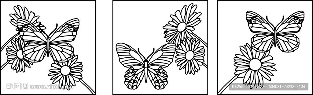 蝴蝶花卉图案设计插画