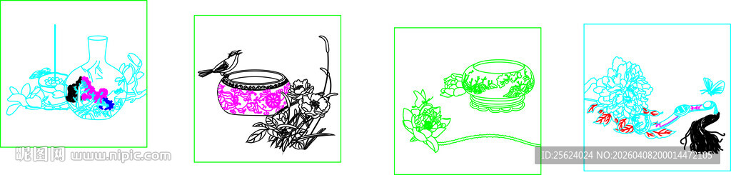 花鸟瓶子 玄关矢量