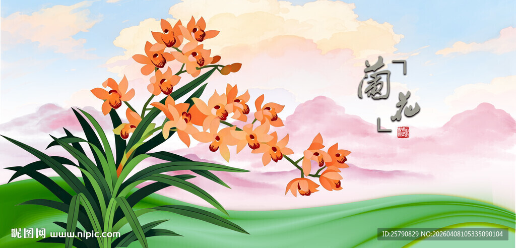 兰花田园花卉风景与飞鸟