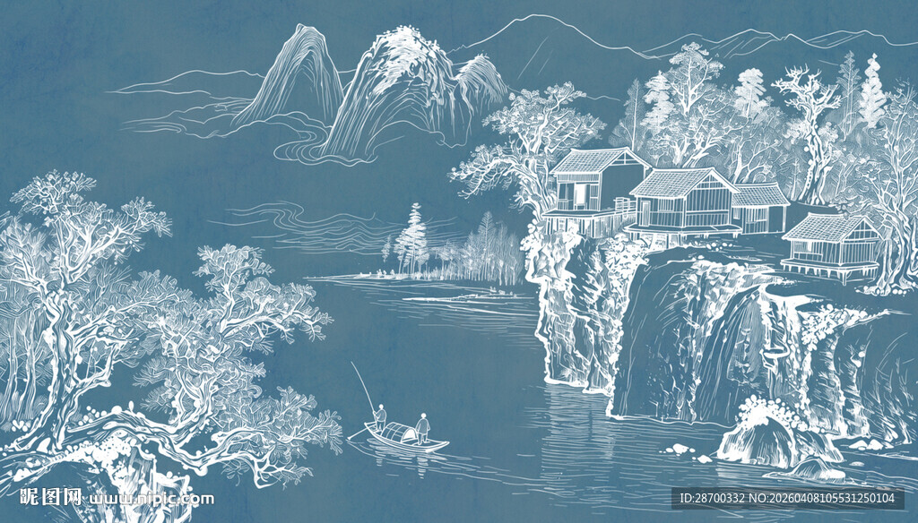 水墨线条山水画