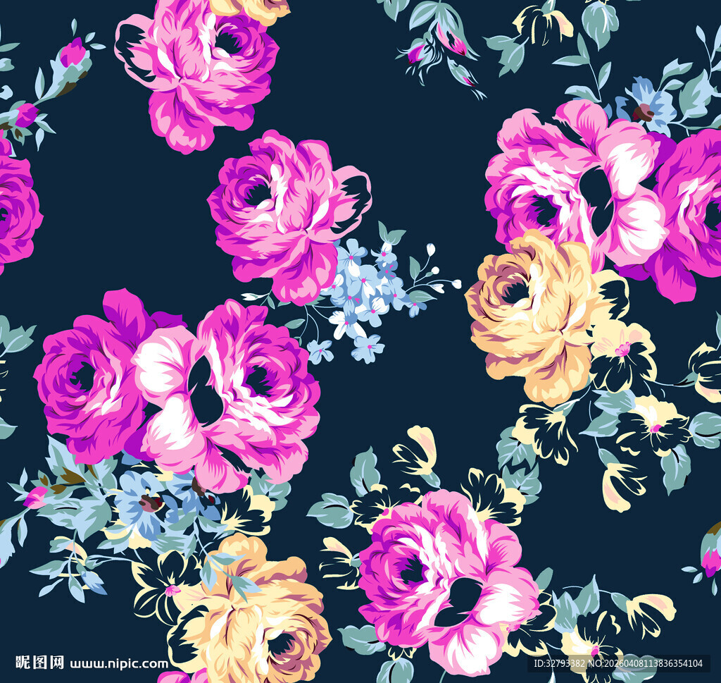 深色底绚丽花卉图案