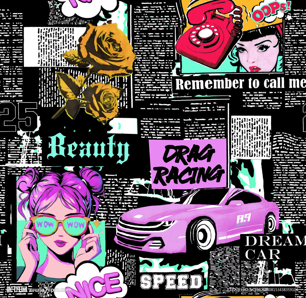 潮流赛车涂鸦艺术插画