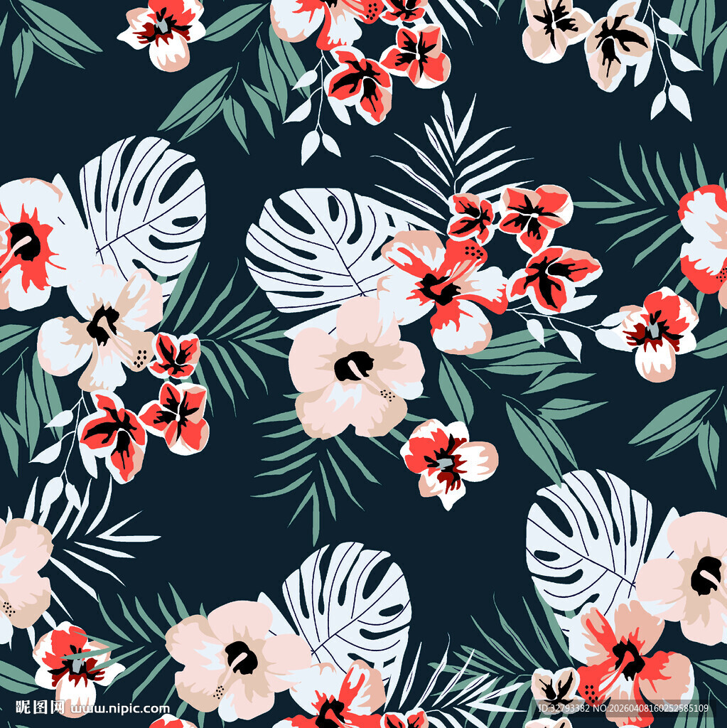 热带花卉植物图案背景