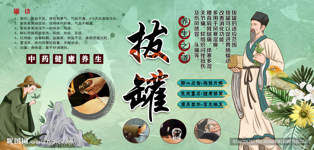 拔罐养生背景墙