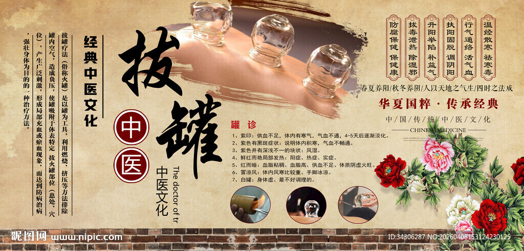 拔罐养生背景墙