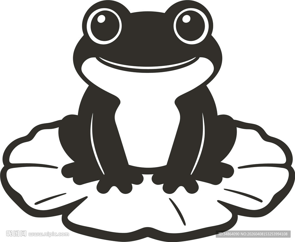 卡通青蛙坐于荷叶上